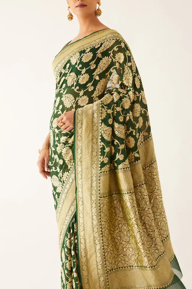 Green Banarasi Khaddi Georgette Saree
